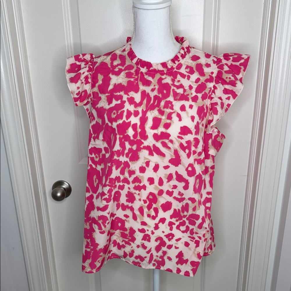 NWOT Pink Leopard Print blouse size 0XL